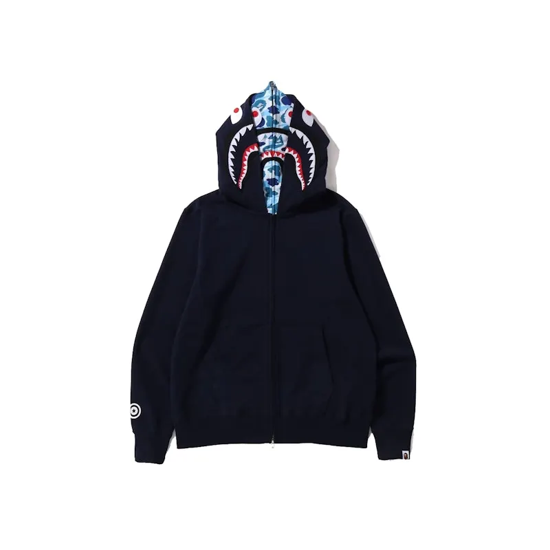 BAPE ABC Camo Shark Wide Fit Full Zip Double Hoodie Navy