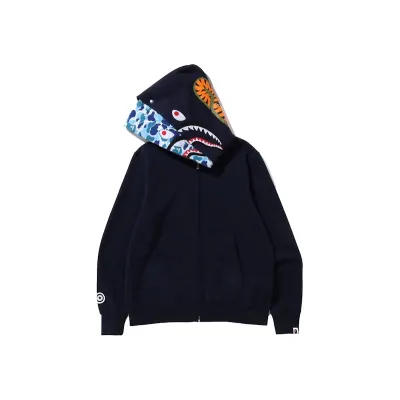 BAPE ABC Camo Shark Wide Fit Full Zip Double Hoodie Navy 01