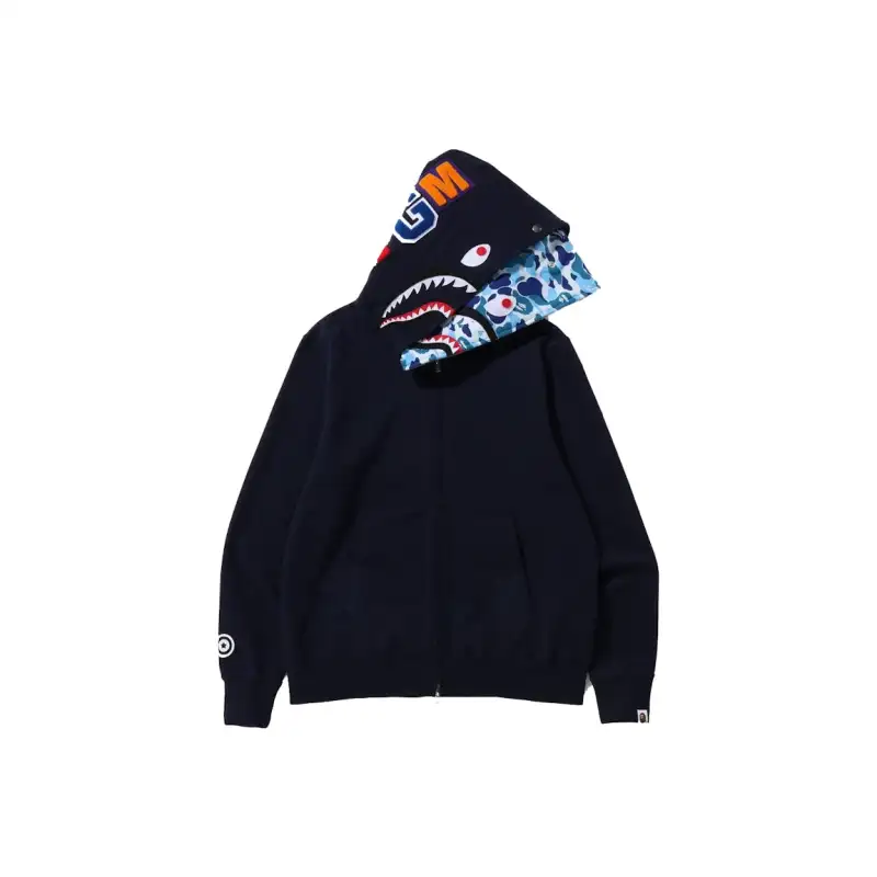 BAPE ABC Camo Shark Wide Fit Full Zip Double Hoodie Navy