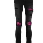 Amiri Distressed MX1 Slim Fit Cracked Jean Black and Pink