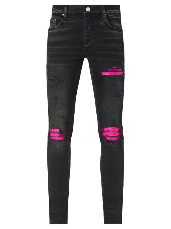 Amiri Distressed MX1 Slim Fit Cracked Jean Black and Pink