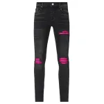 Amiri Distressed MX1 Slim Fit Cracked Jean Black and Pink