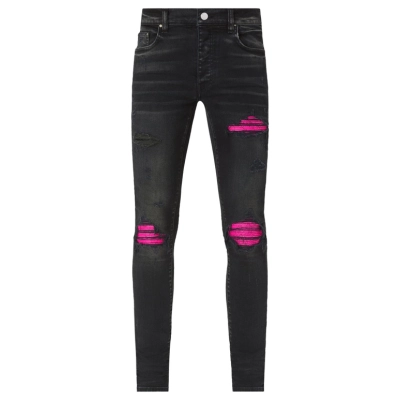 Amiri Distressed MX1 Slim Fit Cracked Jean Black and Pink 01