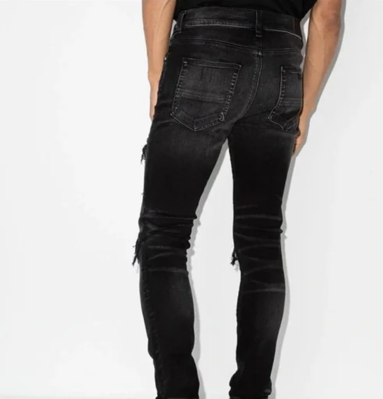 Amiri Distressed MX1 Slim Fit Cracked Jean Black and Pink