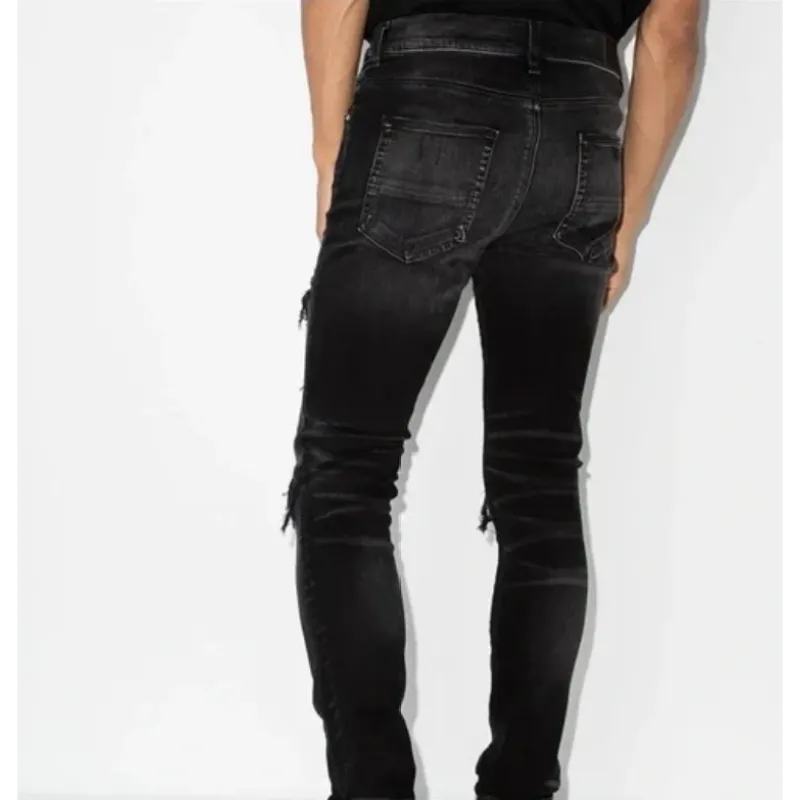 Amiri Distressed MX1 Slim Fit Cracked Jean Black and Pink