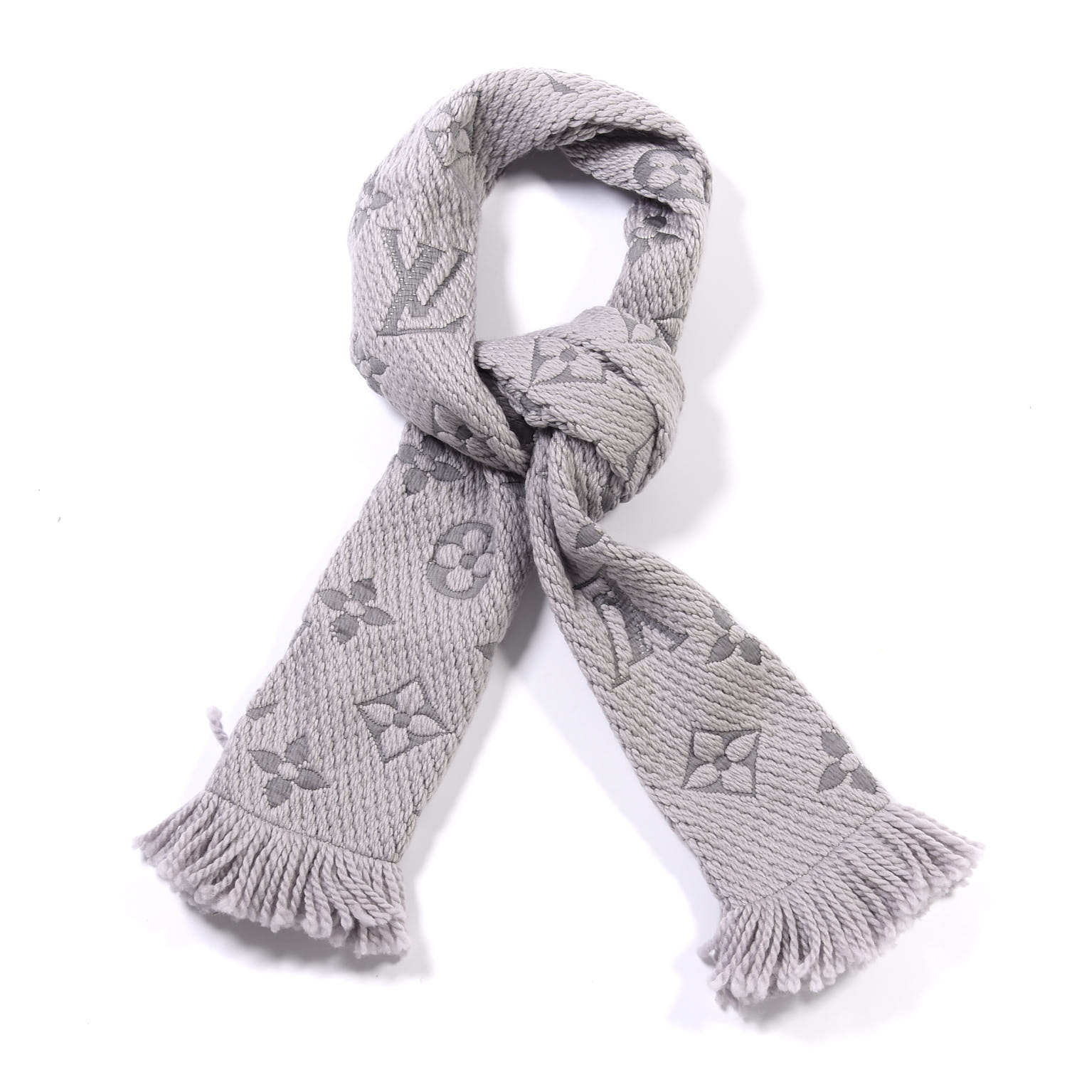 Louis Vuitton Wool Silk Logomania Scarf Pearl Grey
