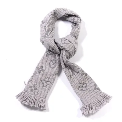 Louis Vuitton  Wool Silk Logomania Scarf Pearl Grey 02