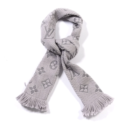 Louis Vuitton  Wool Silk Logomania Scarf Pearl Grey 02