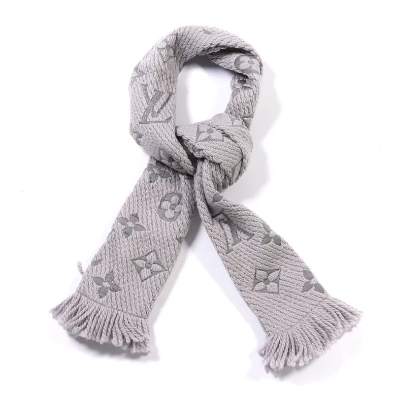 Louis Vuitton  Wool Silk Logomania Scarf Pearl Grey