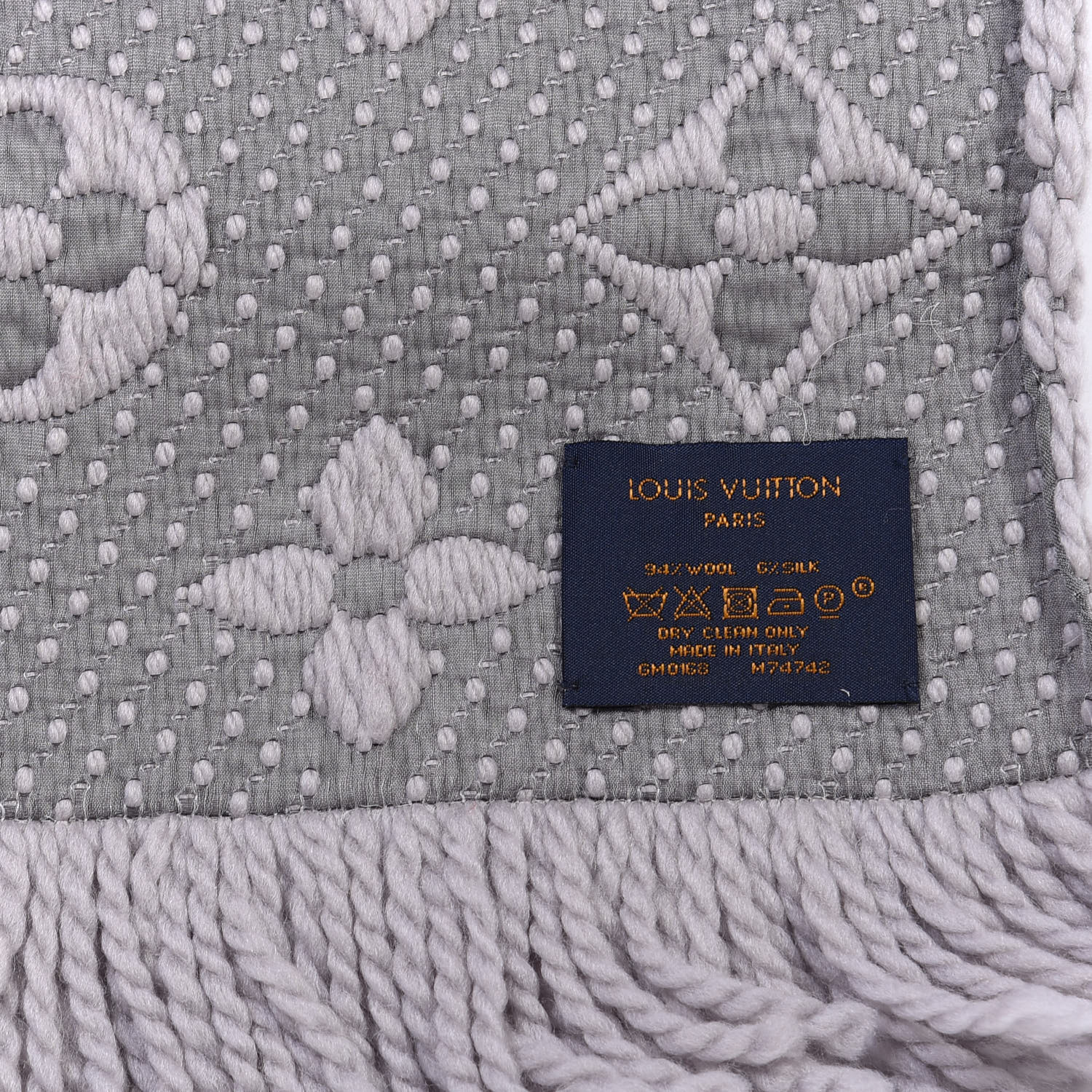 Louis Vuitton Wool Silk Logomania Scarf Pearl Grey