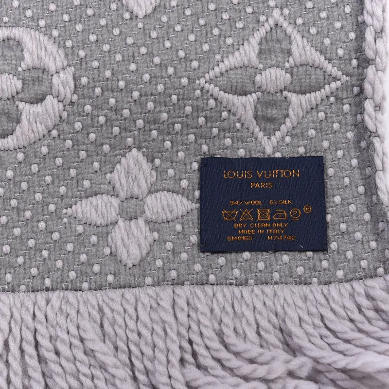 Louis Vuitton  Wool Silk Logomania Scarf Pearl Grey