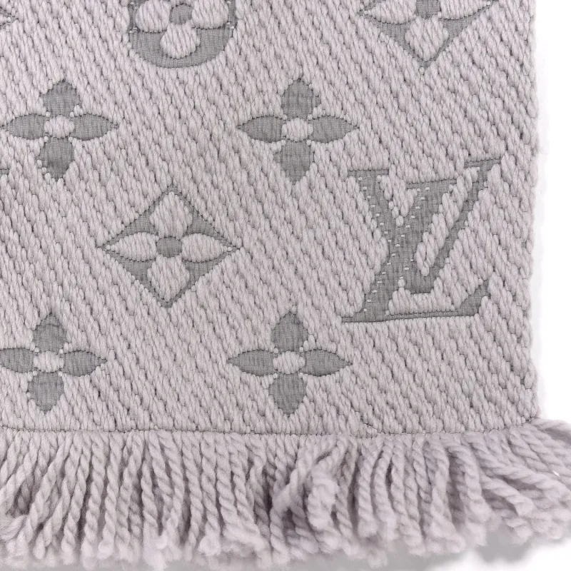Louis Vuitton  Wool Silk Logomania Scarf Pearl Grey