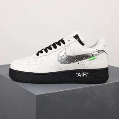 PK God Batch Louis Vuitton x Nike Air Force Low White Black Silver 02
