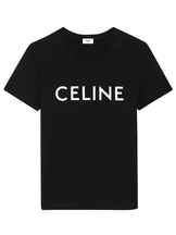 Celine Logo Print Cotton Short Sleeve T-shirt Black