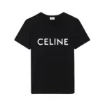 Celine Logo Print Cotton Short Sleeve T-shirt Black