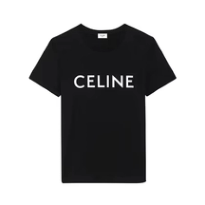 Celine Logo Print Cotton Short Sleeve T-shirt Black 01