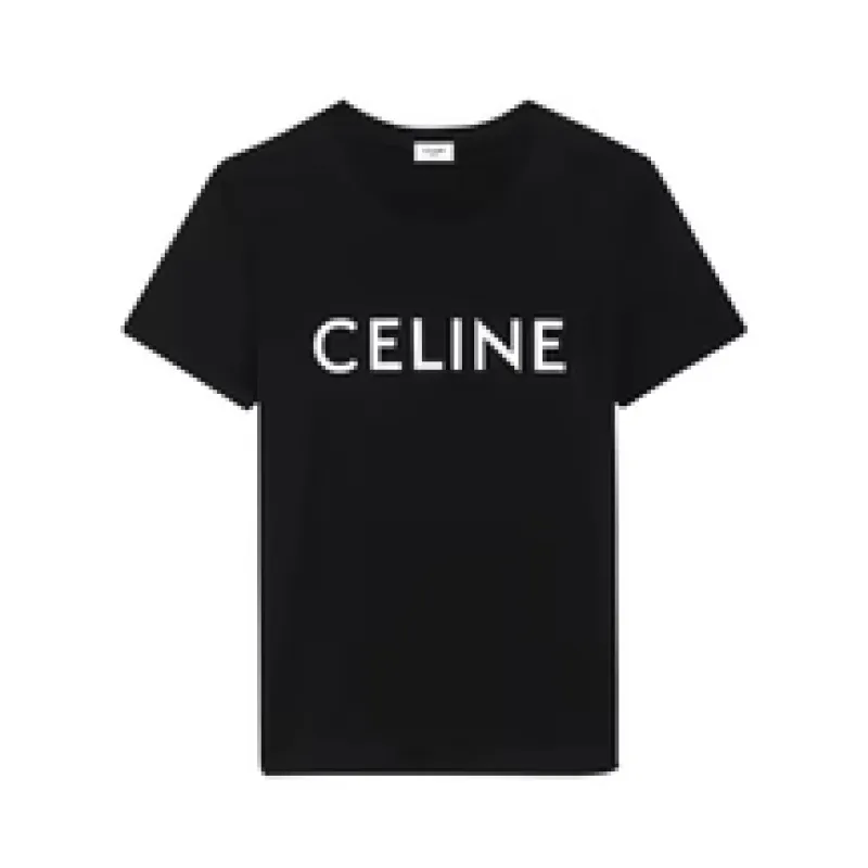 Celine Logo Print Cotton Short Sleeve T-shirt Black