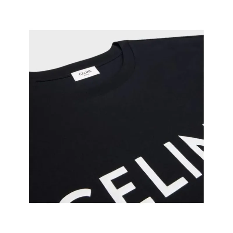 Celine Logo Print Cotton Short Sleeve T-shirt Black
