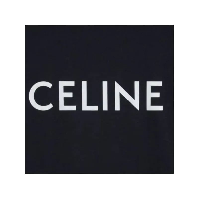 Celine Logo Print Cotton Short Sleeve T-shirt Black