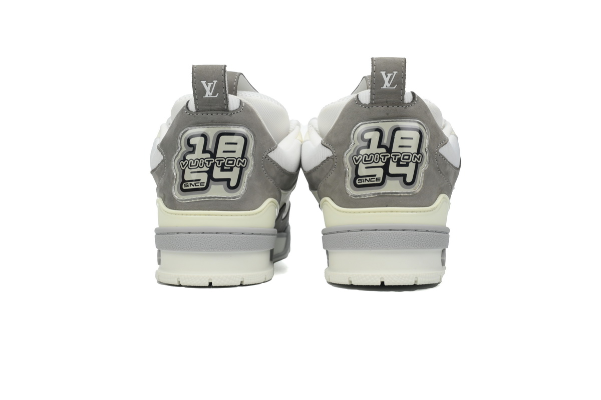 PK God Batch LOUIS VUITTON Leather lace up Fashionable Board Shoes White Gray 1ACQP4