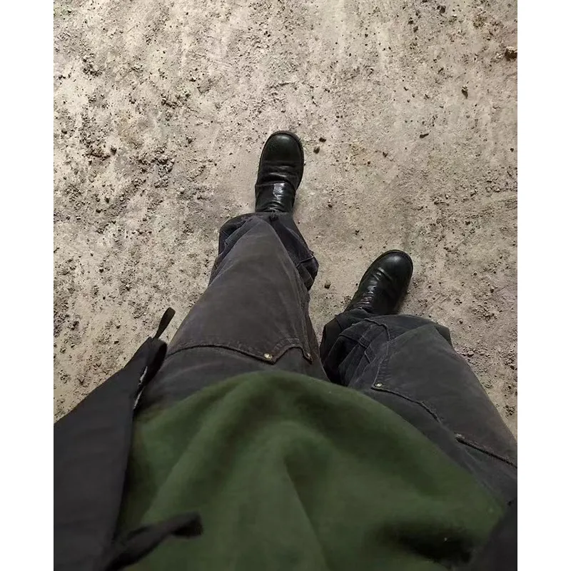 Carhartt washed distressed knee-length canvas overalls lumberjack pants