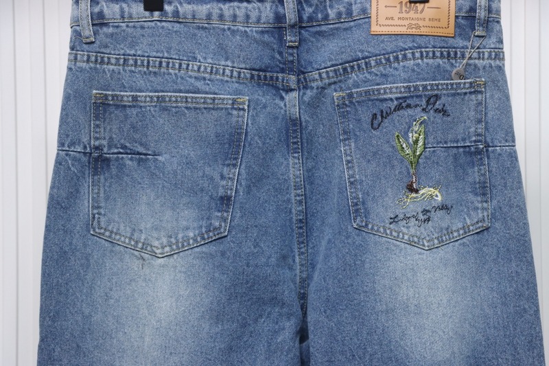 Dior CD embroidered letters plant flowers couple washed jeans