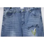 Dior CD embroidered letters plant flowers couple washed jeans