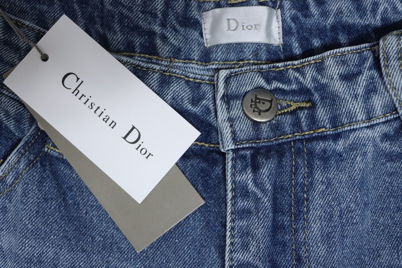 Dior CD embroidered letters plant flowers couple washed jeans