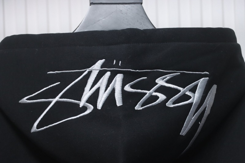 Stussy Logo Embroidered Hoodie black