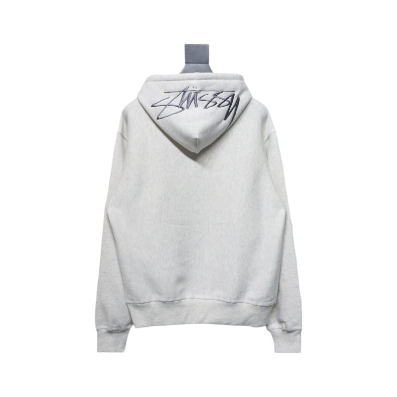 Stussy Logo Embroidered Hoodie gray