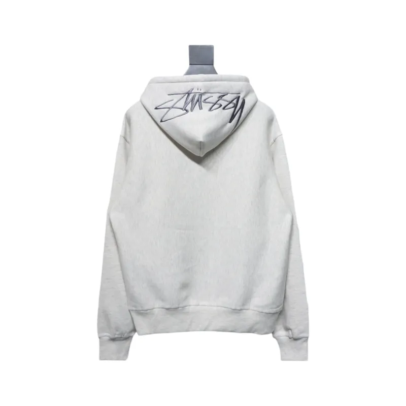 Stussy Logo Embroidered Hoodie gray