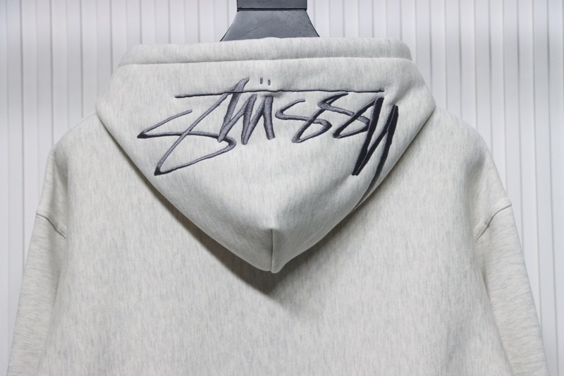 Stussy Logo Embroidered Hoodie gray