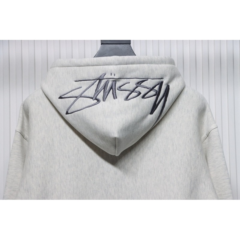 Stussy Logo Embroidered Hoodie gray