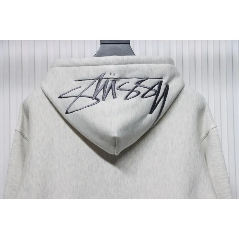 Stussy Logo Embroidered Hoodie gray