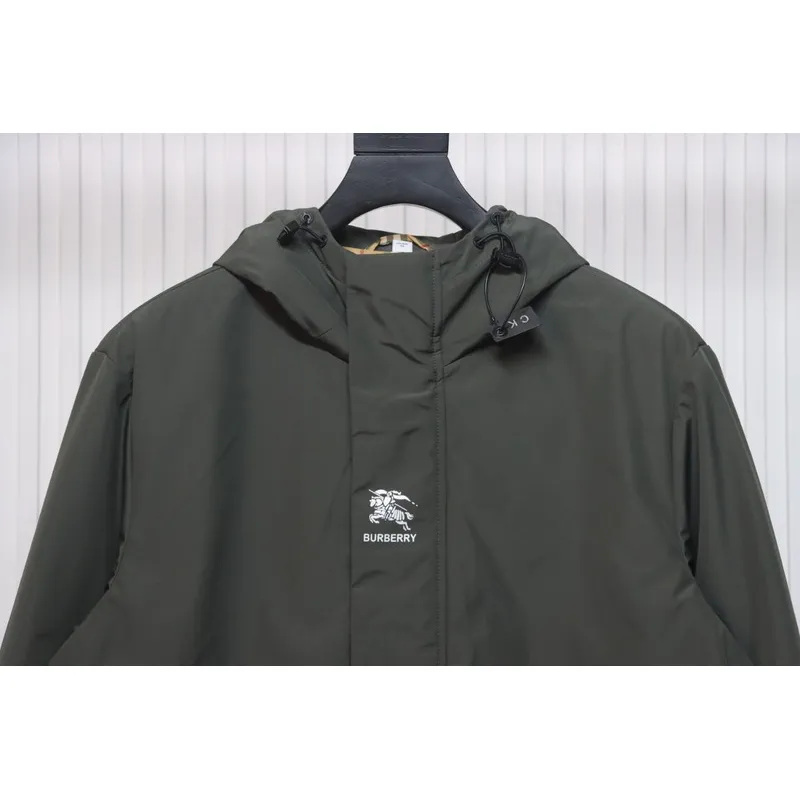 Burberry Horse Logo on Arm Plus Cotton Olive Green Hooded Jacket