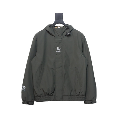 Burberry Horse Logo on Arm Plus Cotton Olive Green Hooded Jacket 01