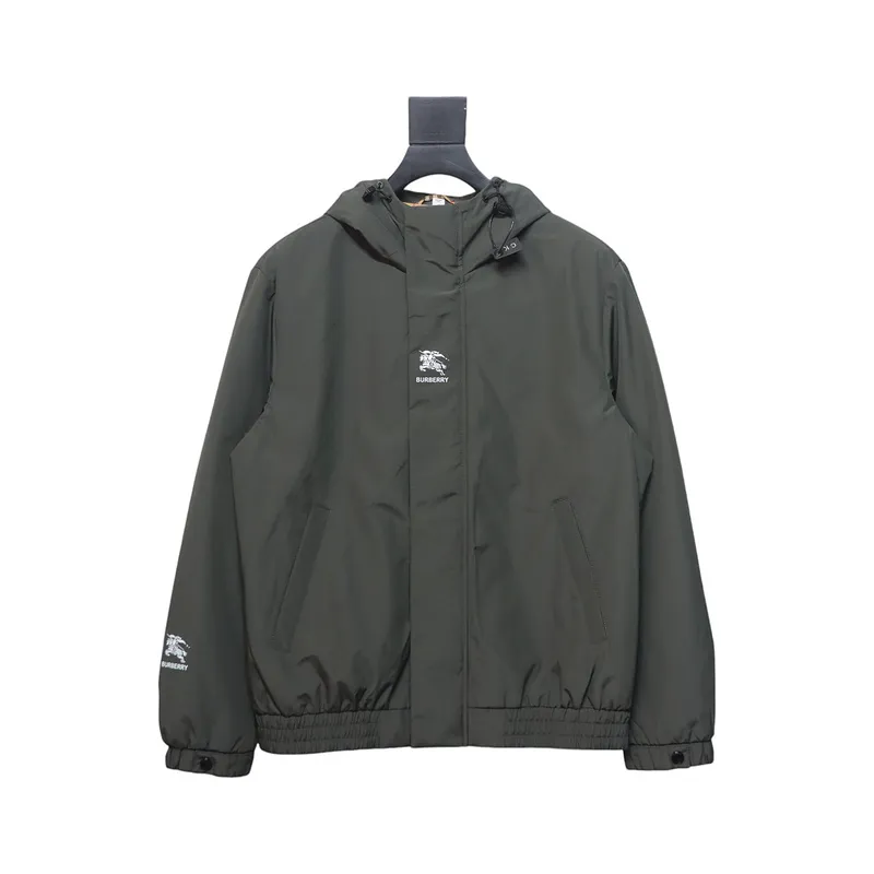 Burberry Horse Logo on Arm Plus Cotton Olive Green Hooded Jacket