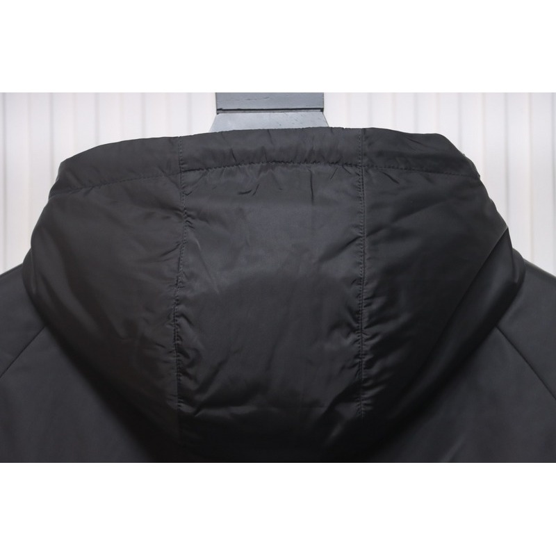 Moncler Black cotton hooded jacket with logo print on front and back