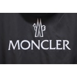 Moncler Black cotton hooded jacket with logo print on front and back