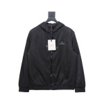 Moncler Black cotton hooded jacket with logo print on front and back