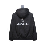 Moncler Black cotton hooded jacket with logo print on front and back