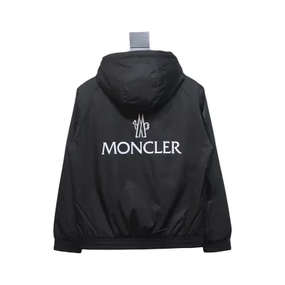 Moncler Black cotton hooded jacket with logo print on front and back 02