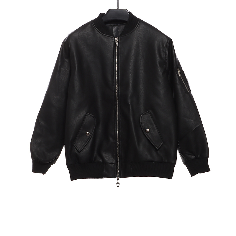 Chrome Hearts Black Silver Dagger Leather Jacket