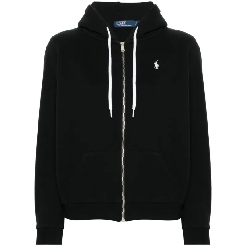 Polo Ralph Lauren Men's Double Knit Full-Zip Hoodie Sweatshirt Black and White
