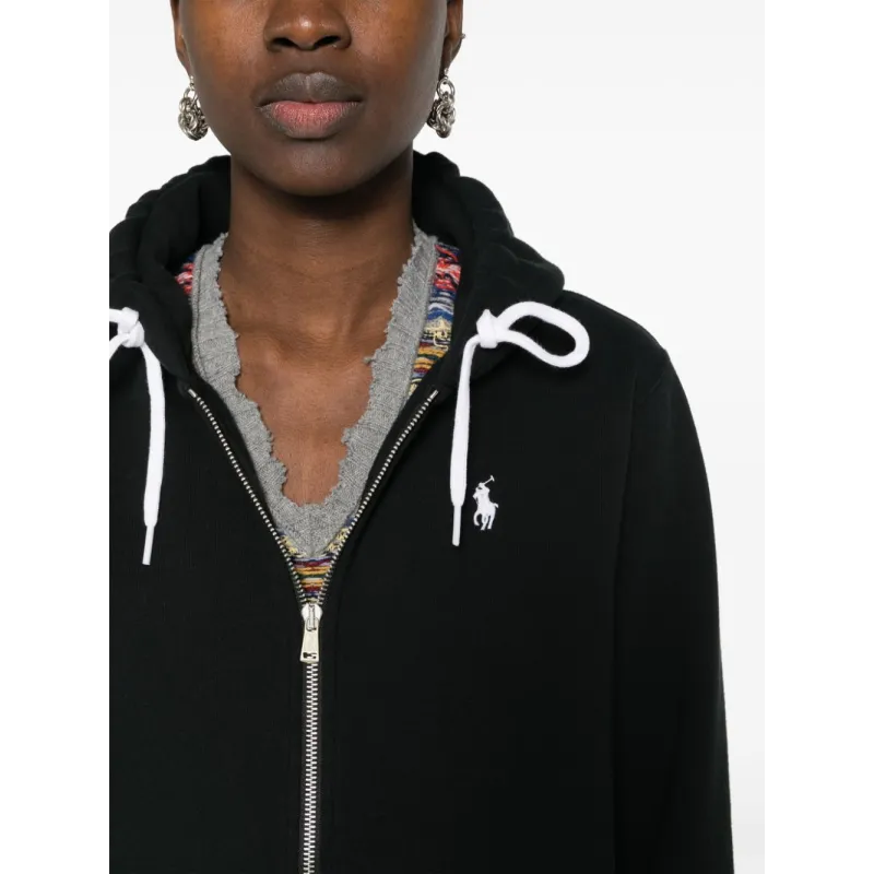 Polo Ralph Lauren Men's Double Knit Full-Zip Hoodie Sweatshirt Black and White