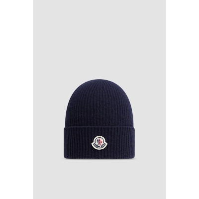 Moncler Cashmere & Wool Beanie Navy Blue 01