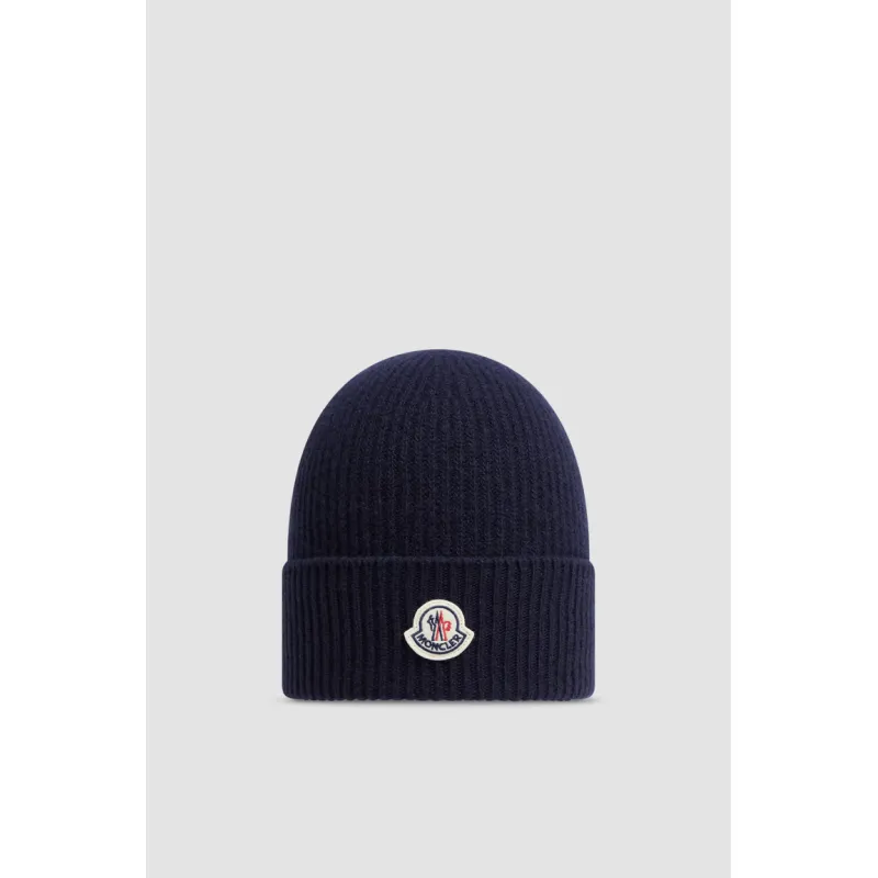 Moncler Cashmere & Wool Beanie Navy Blue