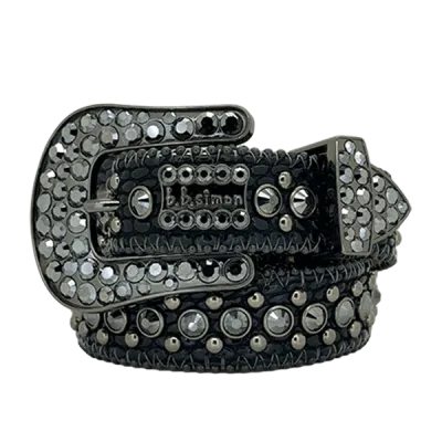 B.B. Simon Black white Magic Crystal Belt 01