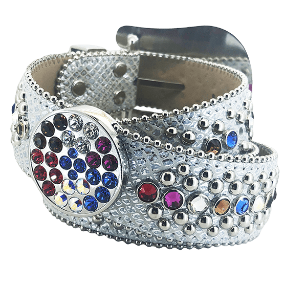 B.B. Simon Swarovski Crystals ltalian Leather Belts Colorful