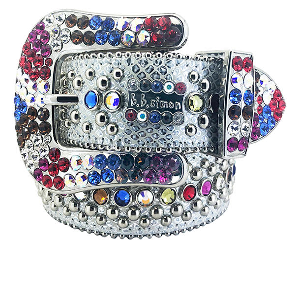 B.B. Simon Swarovski Crystals ltalian Leather Belts Colorful